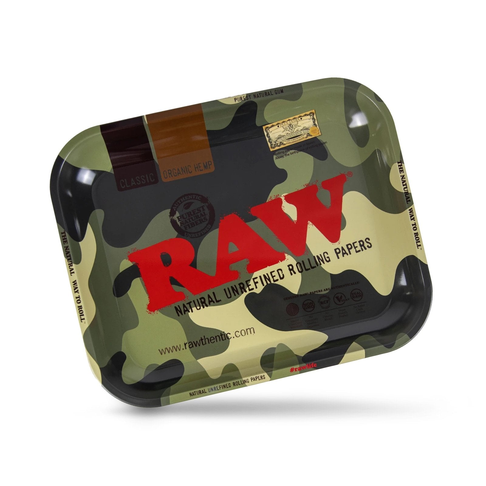 Bandeja grande de metal para liar con diseño de camuflaje del ejército RAW